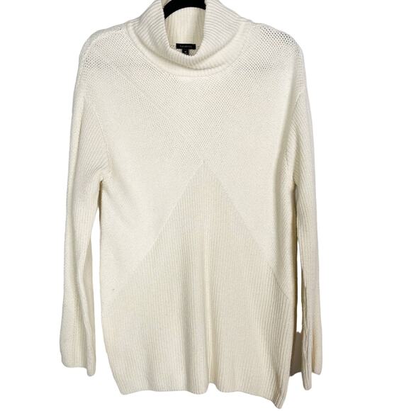 New Talbots Medium M Cream Turtleneck Ribbed Tunic Sweater Cotton Wool Blend - Picture 1 of 10